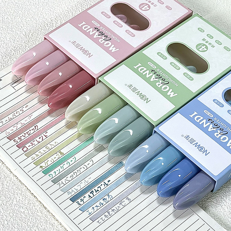 Pastel Highlighter Set Double Ended - 4Pcs Morandi Gradient Dual Tip Highlighters