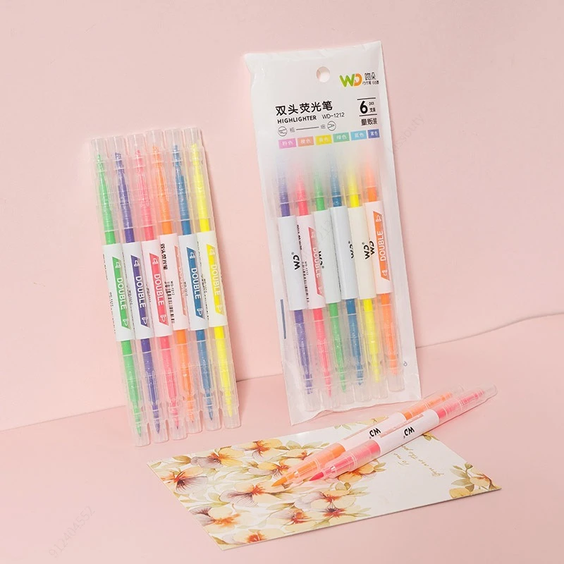 6 Colors/Set Double Head Uniqu - Pastel Highlighter Set Double Ended recension och pris