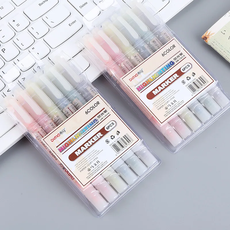 6 Colors/Set Double Head Uniqu - Pastel Highlighter Set Double Ended recension och pris