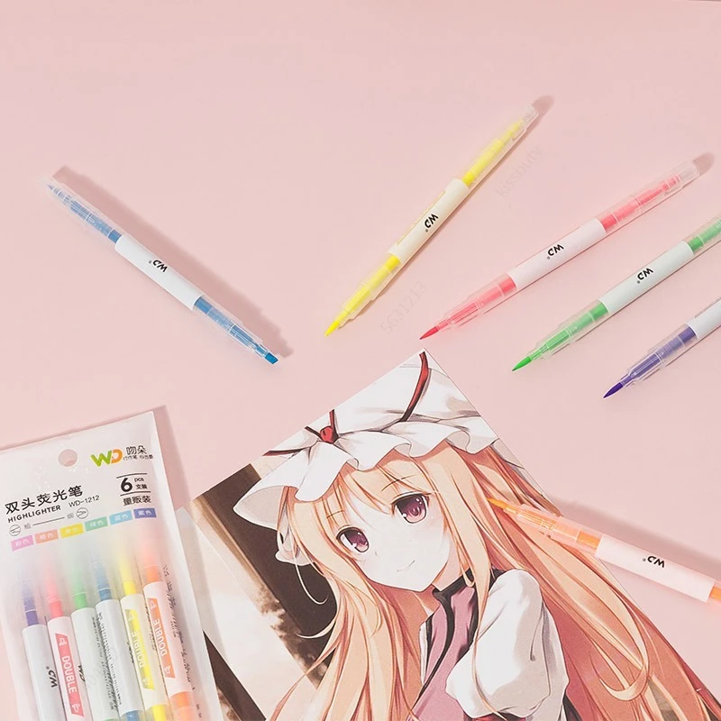 6 Colors/Set Double Head Uniqu - Pastel Highlighter Set Double Ended recension och pris