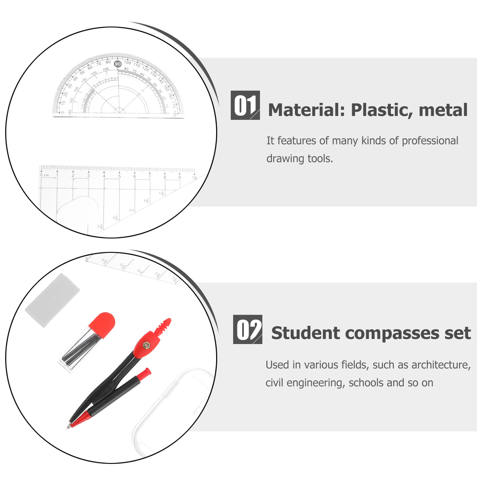 1Set Professional Metal Compas - Math Geometry Set With Compass recension och pris