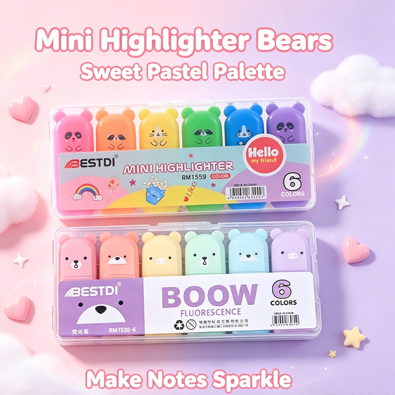 Kawaii Bear Highlighter Pens S - Pastel Highlighter Set Double Ended recension och pris